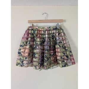 Zara Basic Floral Mini Skirt Sheer Striped Overlay Micro Garden Party Organza XS